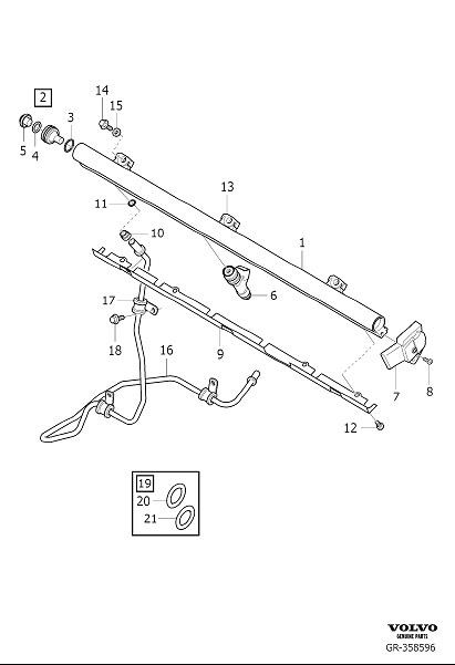 Diagram Injector and high-pressure line, Injector and pressure pipe for your 2015 Volvo XC60  3.2l 6 cylinder 