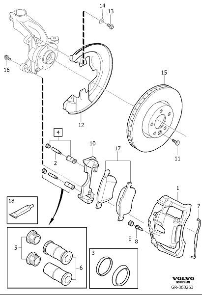Diagram Front wheel brake for your 2015 Volvo S60  2.5l 5 cylinder Turbo 