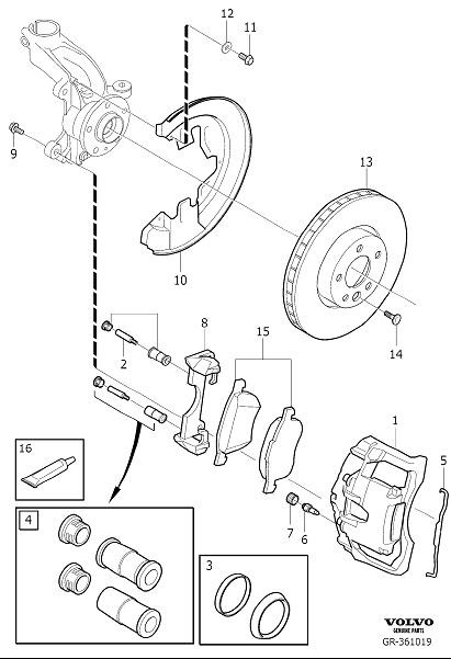Diagram Front wheel brake for your 2008 Volvo S80   