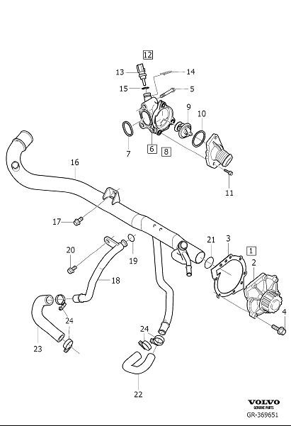 Diagram Coolant pump, thermostat and cable for your 2010 Volvo S40   