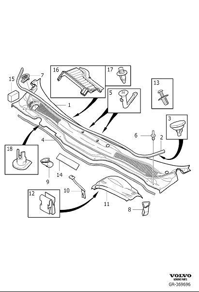 Diagram Windscreen drainage for your Volvo