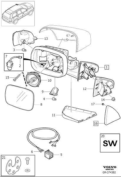 Diagram Door mirrors, rearview mirrors for your Volvo