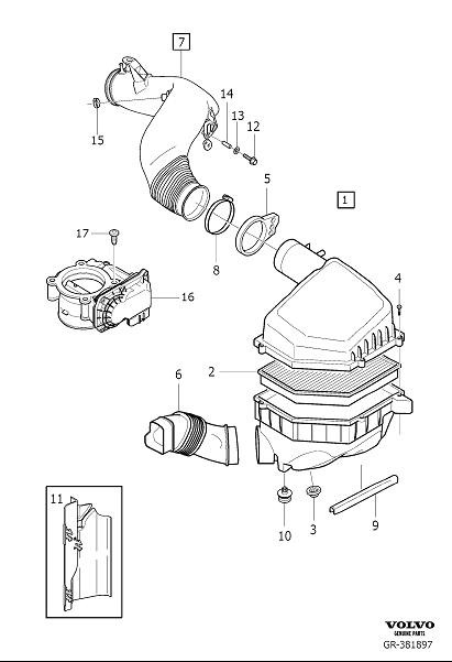 Diagram Air cleaner and throttle housing for your 2015 Volvo XC60   