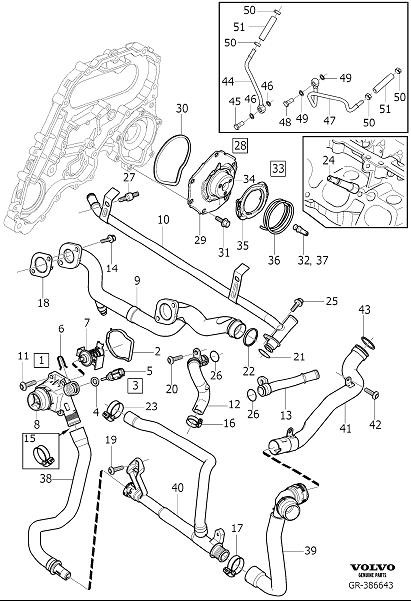 Diagram Coolant pump, thermostat and cable for your 2010 Volvo XC60   