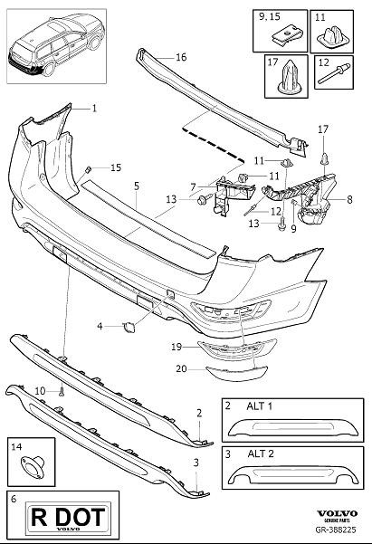 Diagram Bumper, rear, body parts for your 2023 Volvo V60 Cross Country   