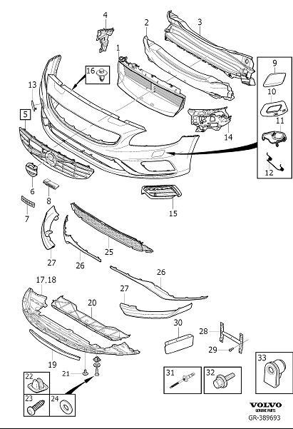 Diagram Bumper, front, body parts for your Volvo