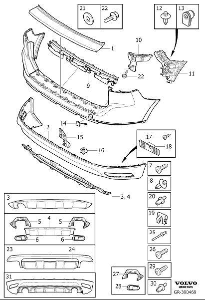 Diagram Bumper, rear, body parts for your 2014 Volvo XC60   