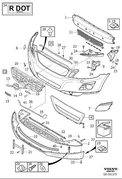 Diagram Bumper, front, body parts for your Volvo