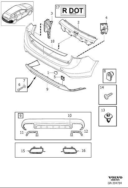 Diagram Bumper, rear, body parts for your 2022 Volvo XC60   