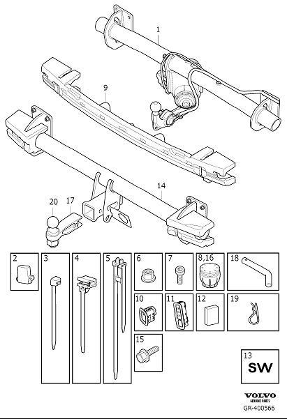 Diagram Tow hitch detachable for your 2002 Volvo S40   