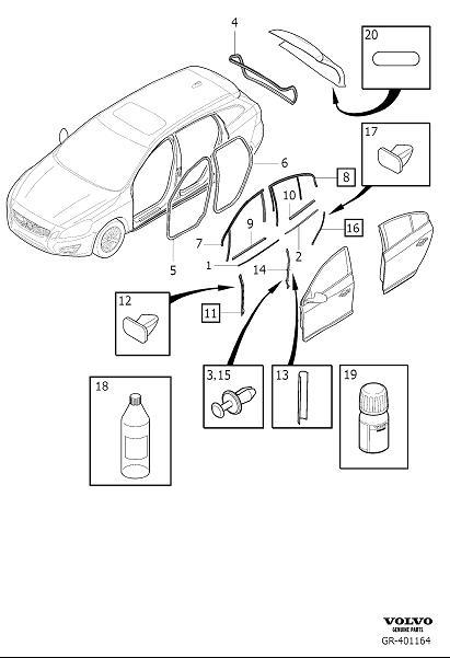 Diagram Mouldings for doors and hatches for your 2006 Volvo S60   