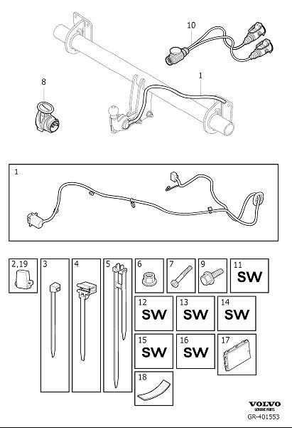 Diagram Cable harness towbar for your 2009 Volvo V70   