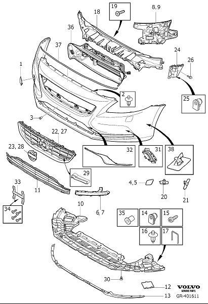 Diagram Bumper, front, body parts for your 2003 Volvo C70   