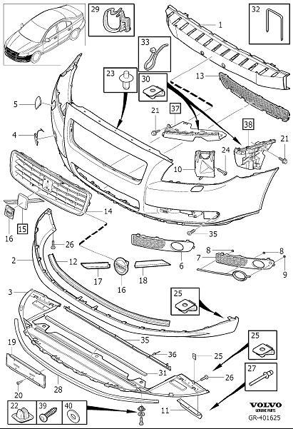 Diagram Bumper, front, body parts for your 2001 Volvo V70   