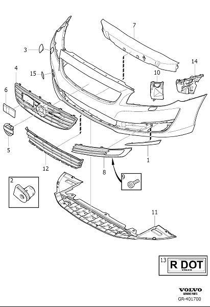 Diagram Bumper, front, body parts for your Volvo S80  