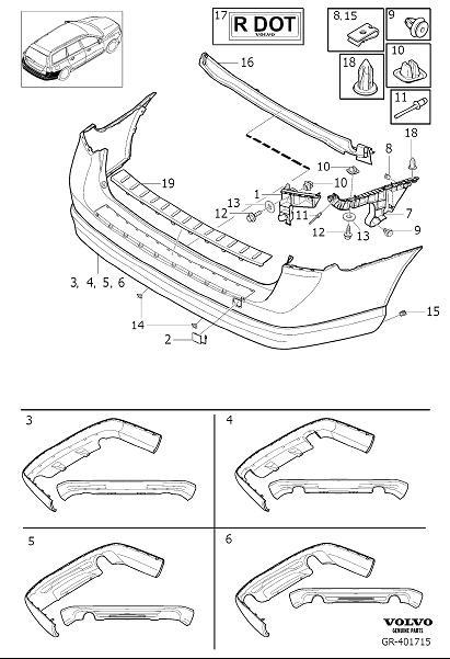 Diagram Bumper, rear, body parts for your 2008 Volvo V70  3.0l 6 cylinder Turbo 
