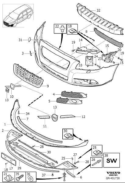 Diagram Bumper, front, body parts for your 2005 Volvo V70   