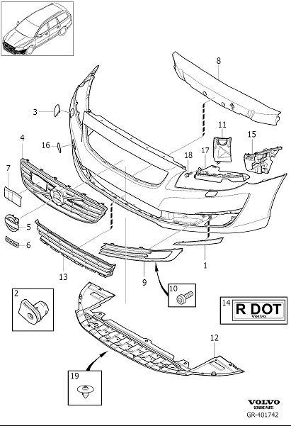 Diagram Bumper, front, body parts for your 2012 Volvo S80   