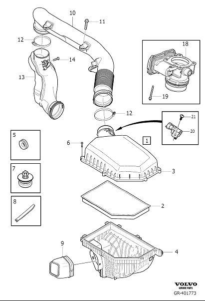 Diagram Air cleaner and throttle housing for your 2024 Volvo S60   