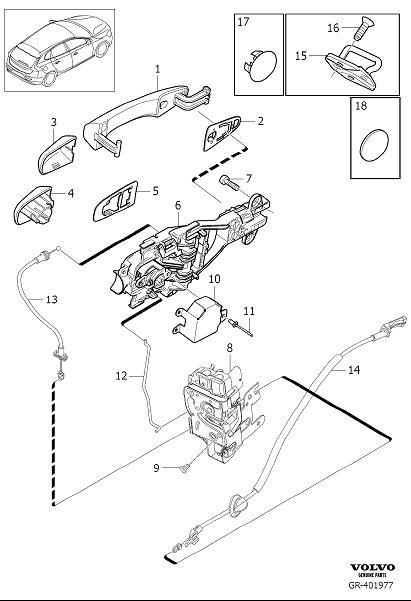 Diagram Lock and handle front door for your Volvo