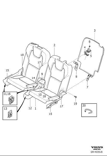 Diagram Rear seat padding panels 3rd row for your Volvo