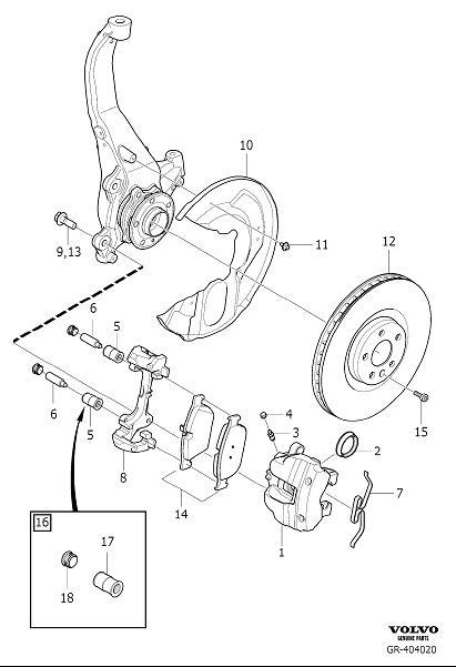 Diagram Front wheel brake for your 2016 Volvo XC90   