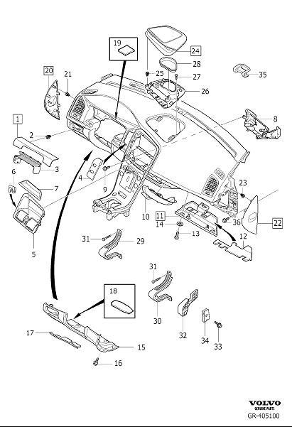 Diagram Dashboard body parts for your 2008 Volvo S60   