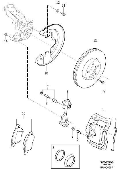 Diagram Front wheel brake for your 2014 Volvo S80  2.0l 4 cylinder Turbo 