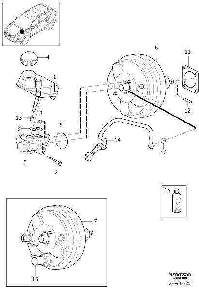 Diagram Master cylinder, power brake booster for your Volvo V60  