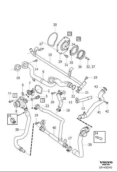Diagram Coolant pump, thermostat and cable for your 2002 Volvo V70   