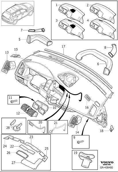 Diagram Dashboard air ducts for your 2016 Volvo XC60   