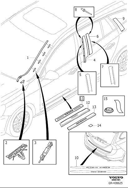 Diagram Trim parts external for your Volvo V60  