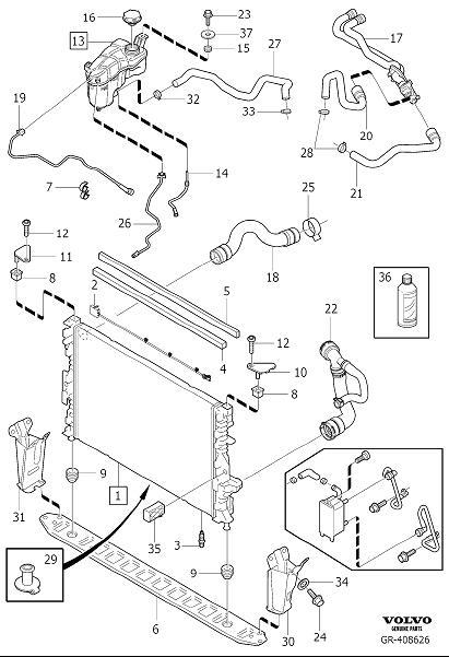 Diagram Radiator and connections for your 2014 Volvo XC70  3.2l 6 cylinder 