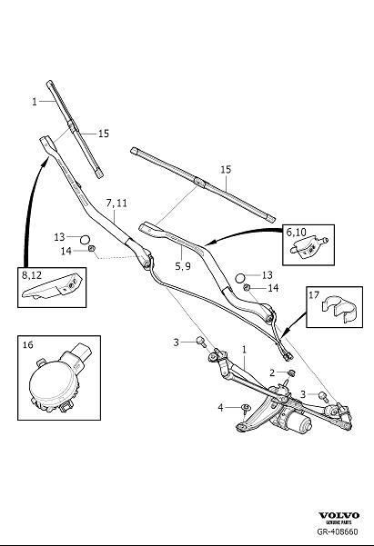 Diagram Windscreen wipers, windshield wipers for your 2005 Volvo S40   