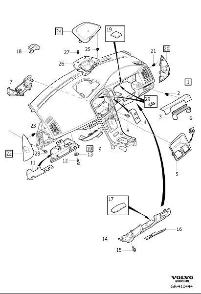 Diagram Dashboard body parts for your 2009 Volvo S60   