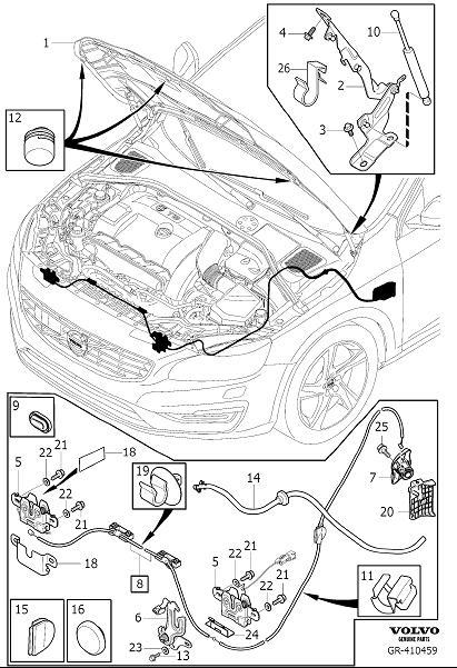 Diagram Engine bonnet with fittings, hood with assy. parts for your 2003 Volvo V70   
