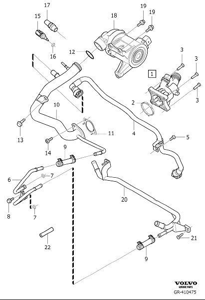 Diagram Coolant pump, thermostat and cable for your Volvo S60  