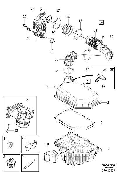 Diagram Air cleaner and throttle housing for your 2015 Volvo XC70  2.0l 4 cylinder Turbo 