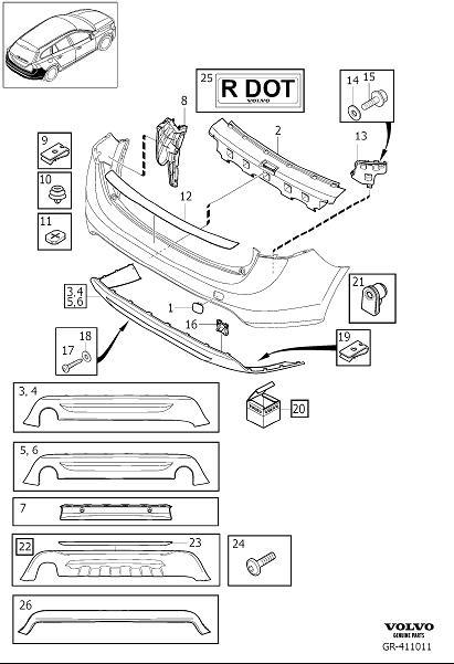 Diagram Bumper, rear, body parts for your 2023 Volvo V60 Cross Country   