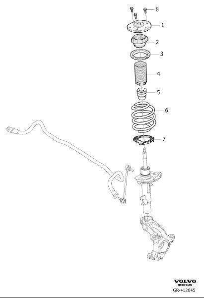 Diagram Suspension front, coil spring and torsion spring for your 2016 Volvo XC70  2.5l 5 cylinder Turbo 