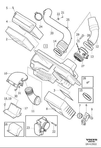 Diagram Air cleaner and throttle housing for your 2003 Volvo S40   