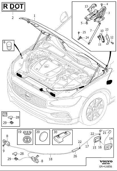 Diagram Hood with assy. parts, engine bonnet with fittings for your 2012 Volvo XC60   