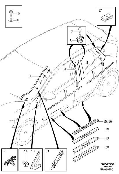 Diagram Trim parts external for your Volvo S60 Cross Country  