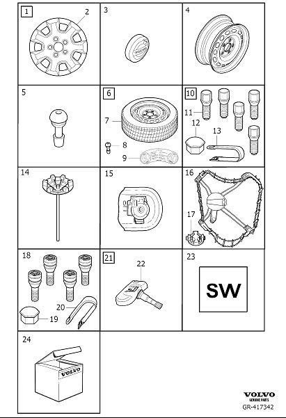 Diagram Wheel equipment for your 2010 Volvo S80  3.2l 6 cylinder 