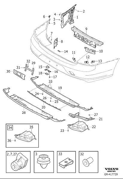 Diagram Bumper, rear, body parts for your 2023 Volvo V90 Cross Country   