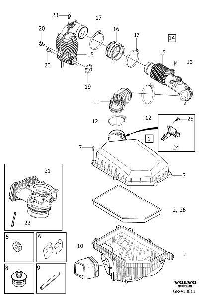 Diagram Air cleaner and throttle housing for your 2014 Volvo V60   