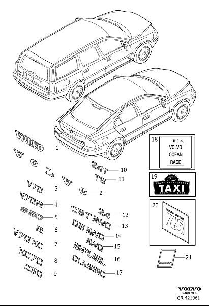 Diagram Emblems for your 2001 Volvo V70   