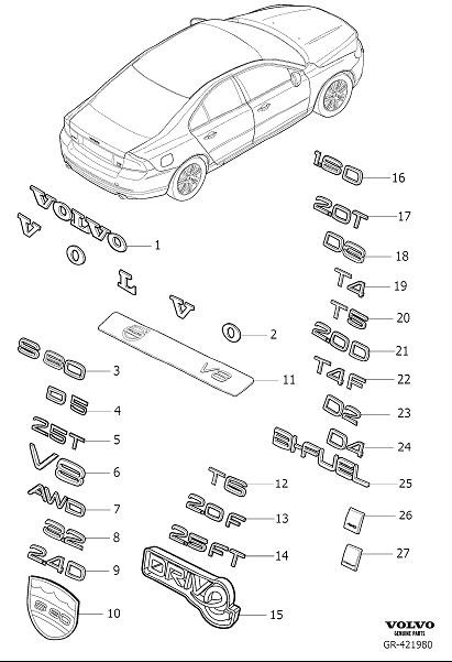 Diagram Emblems for your 2008 Volvo S80  3.0l 6 cylinder Turbo 