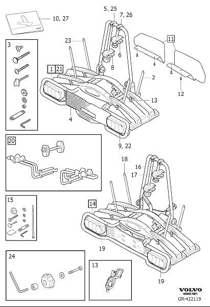 Diagram Bicycle holder tow bar mounted, 2 bicycles for your 2007 Volvo S40   