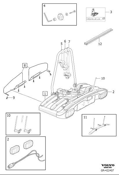 Diagram Bicycle holder tow bar mounted, 3 bicycles for your Volvo XC90  